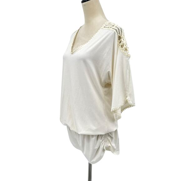 L Space Callisto White Crochet Shoulders Relaxed Top Scoop Back Romper Coverup - Picture 5 of 13